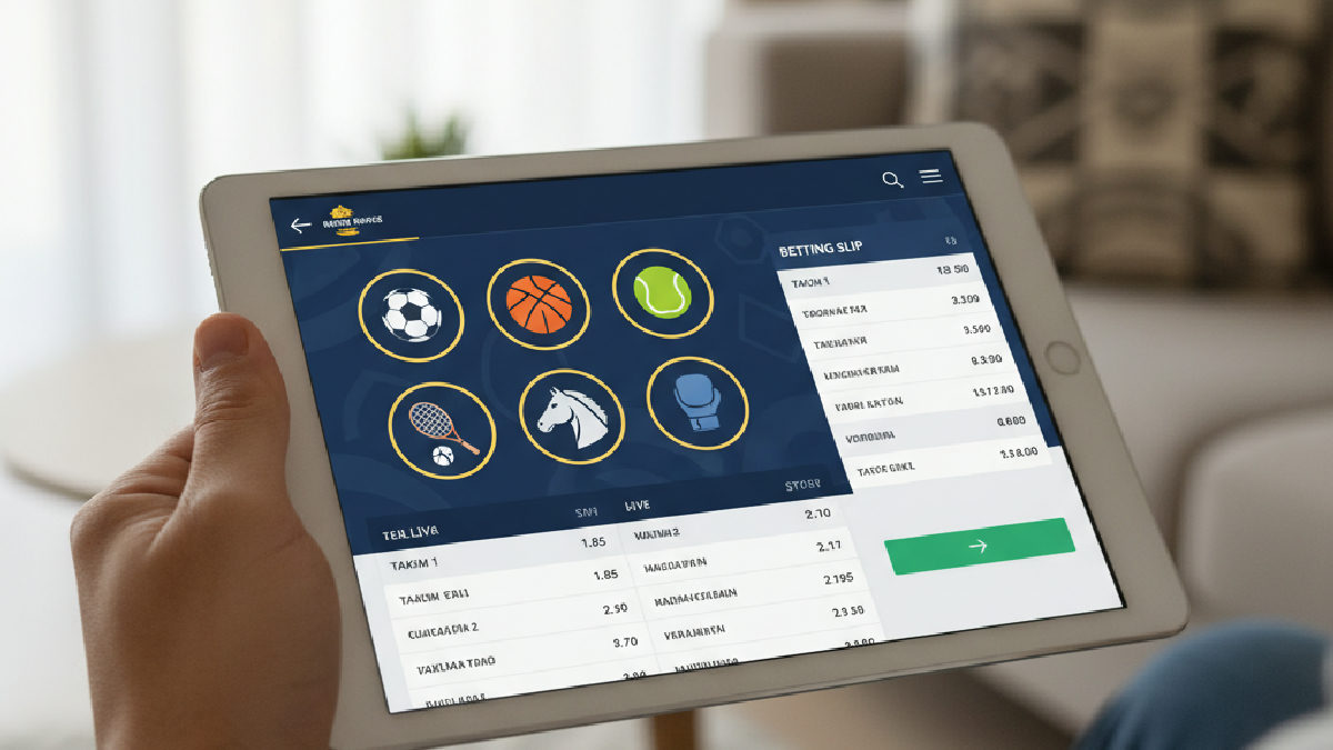 Tablet ekranında Discount Casino spor bahisleri bölümündeki geniş spor dalı seçenekleri.